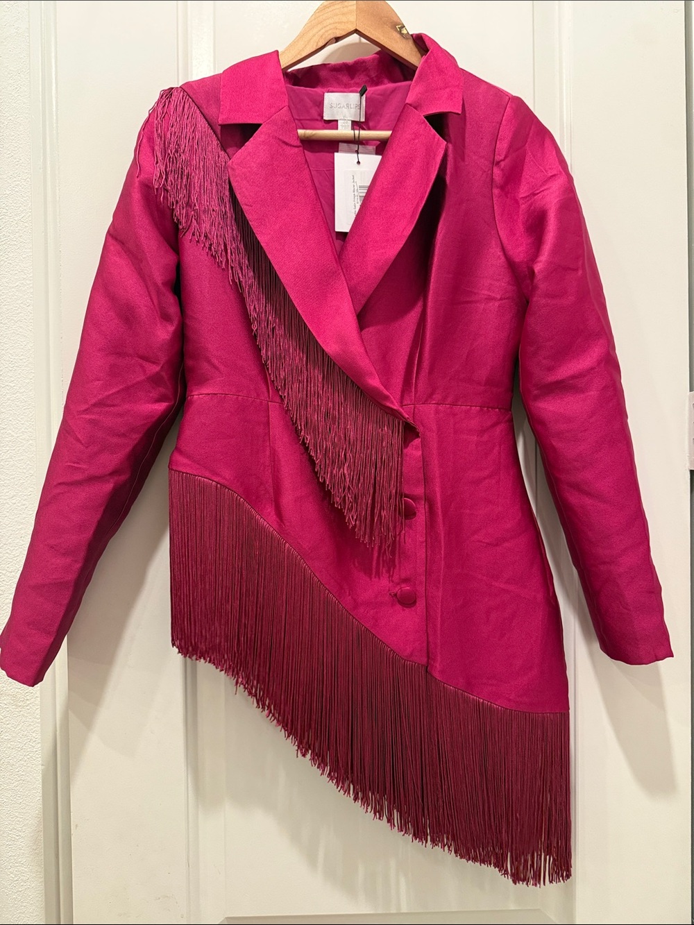 Sugarlips Fuchsia Fringe Satin Blazer - Picture 3 of 14